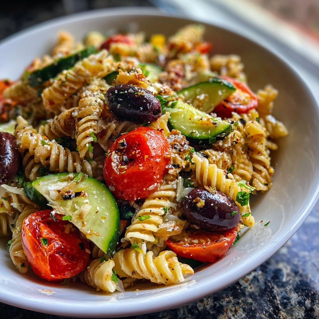 Mediterraner Nudelsalat Mit Gurke