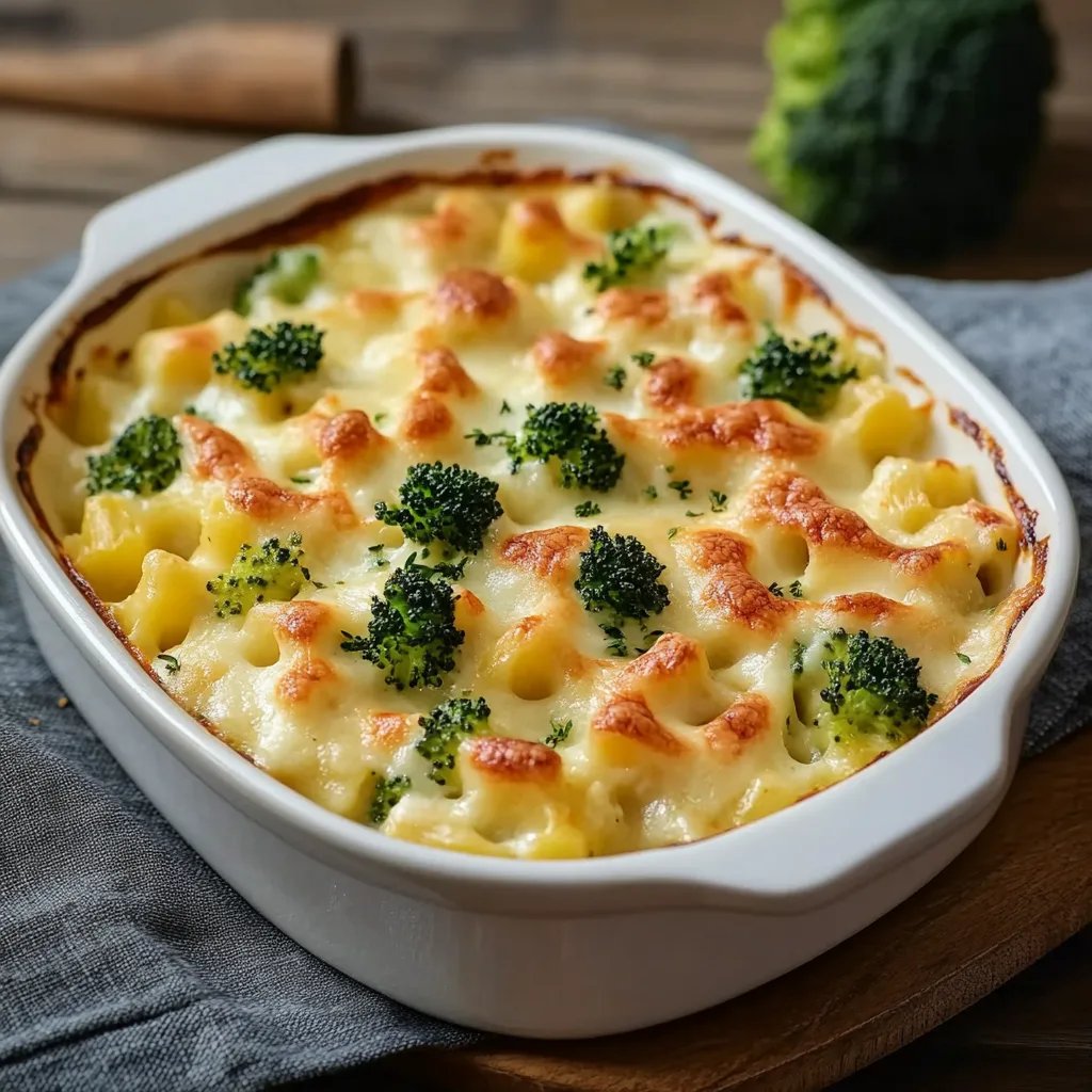 Cremiger Brokkoli-Nudelauflauf mit Schmelzkäse & Schinken