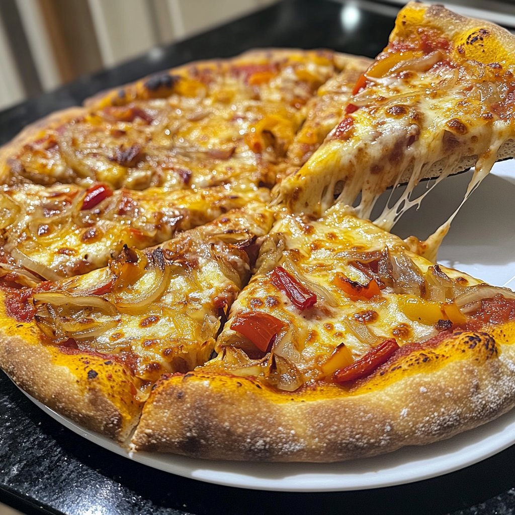Pizza mit Zwiebeln und Paprika
