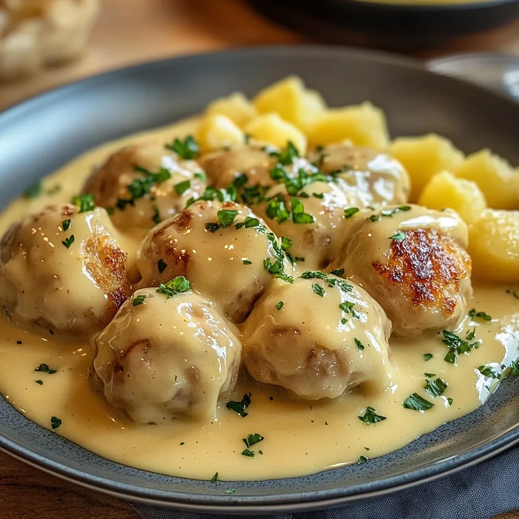 Hackbällchen in cremiger Sauce mit Kartoffelpüree