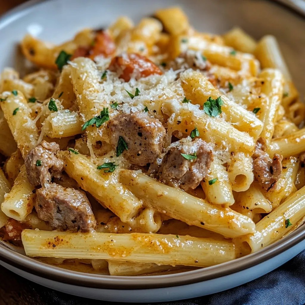 Cremiges Parmesan Rindfleisch mit Rigatoni