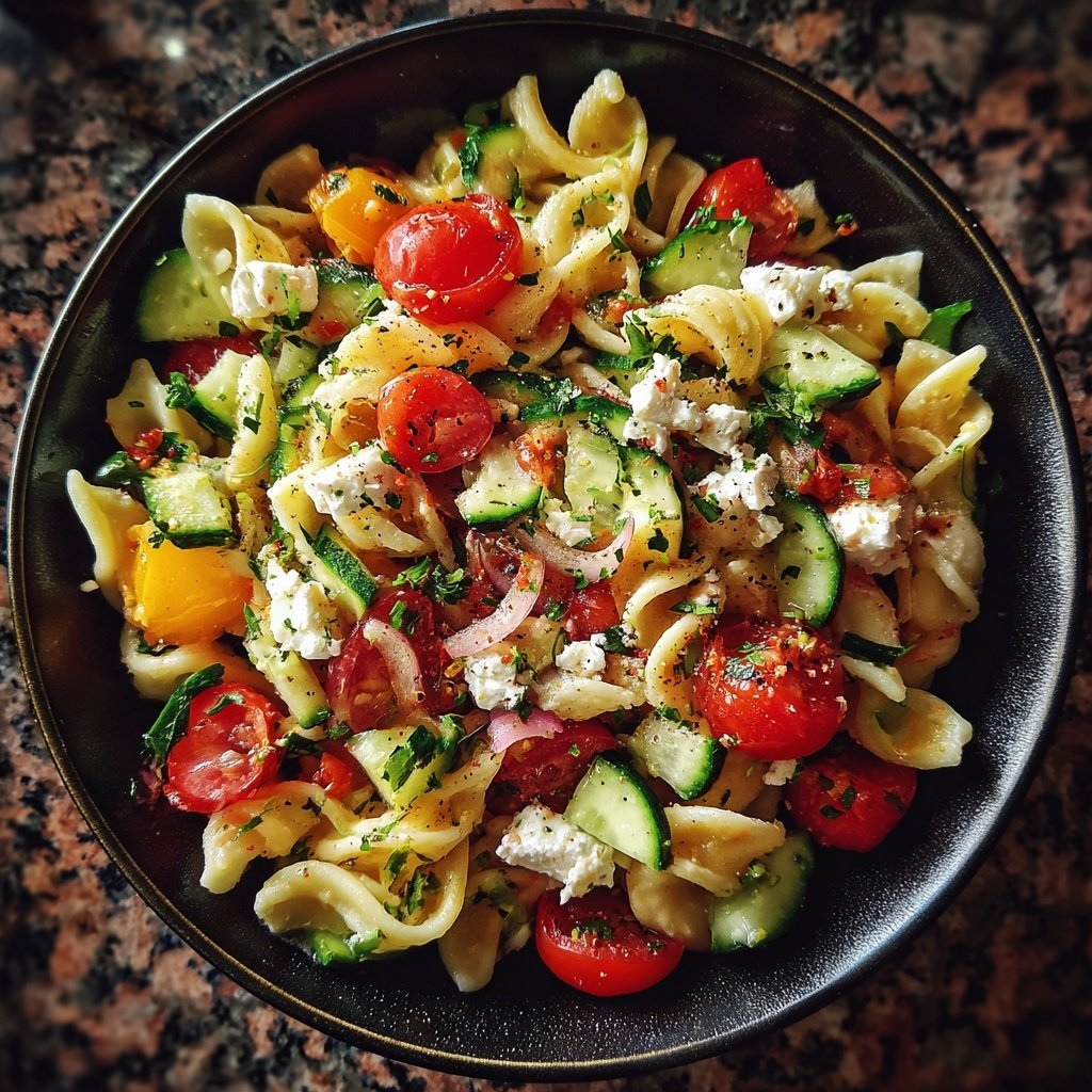 Mediterraner Nudelsalat Mit Feta